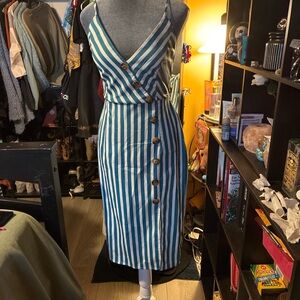 Striped Blue and White Button-Front Sundress - Women